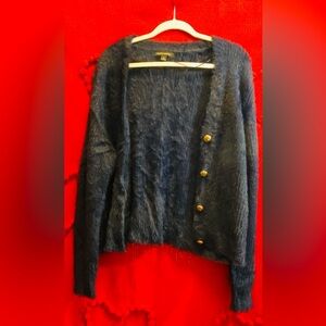 Banana Republic Fuzzy Blue Cardigan with Gold Accents